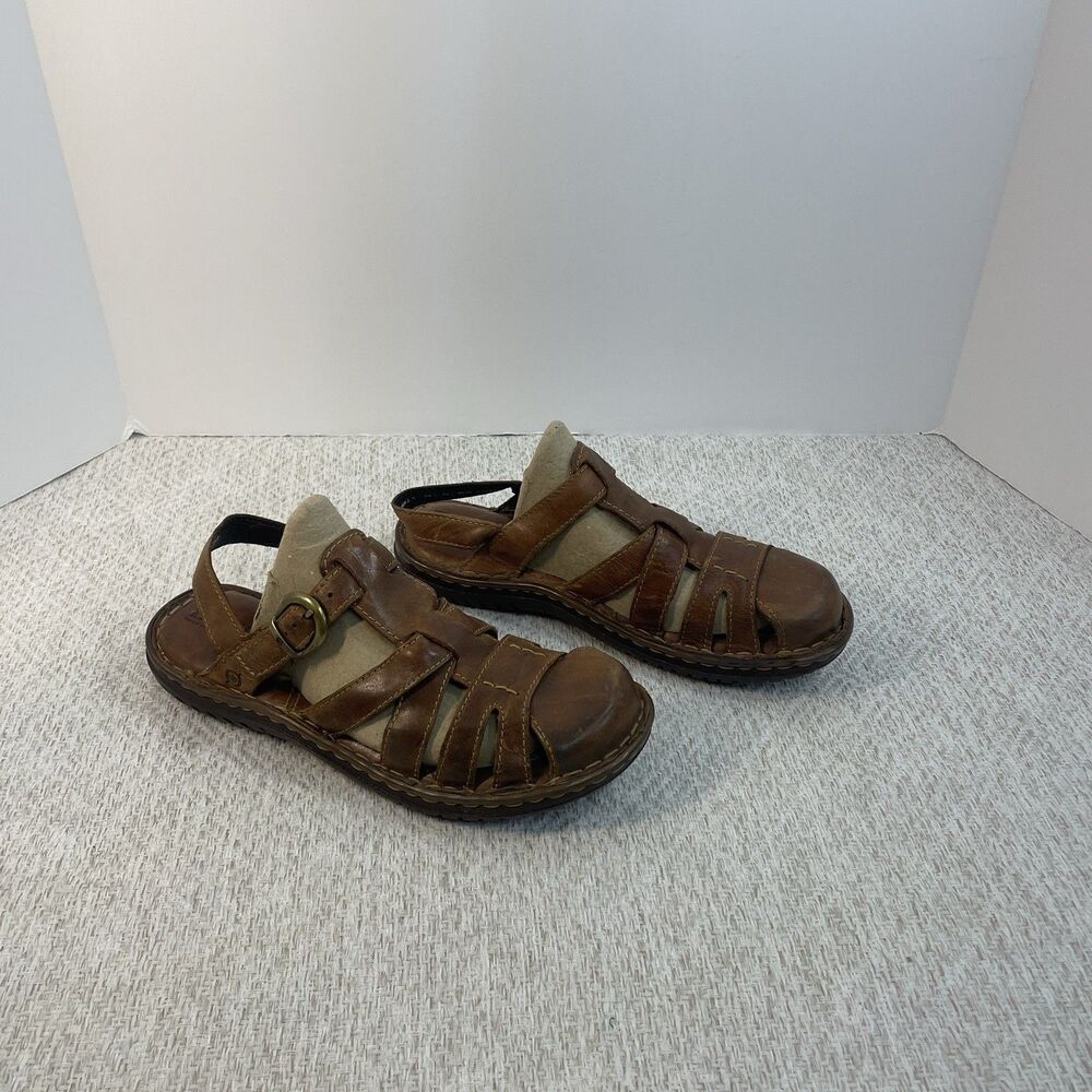 Born Børn Womens 10 Brown Leather Slip-ons Strappy Side Buckle READ
